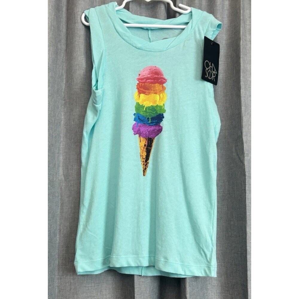 Childrens Chaser Ice Cream Cone Graphic Sleeveless Top Size 10 Turquoise NWT